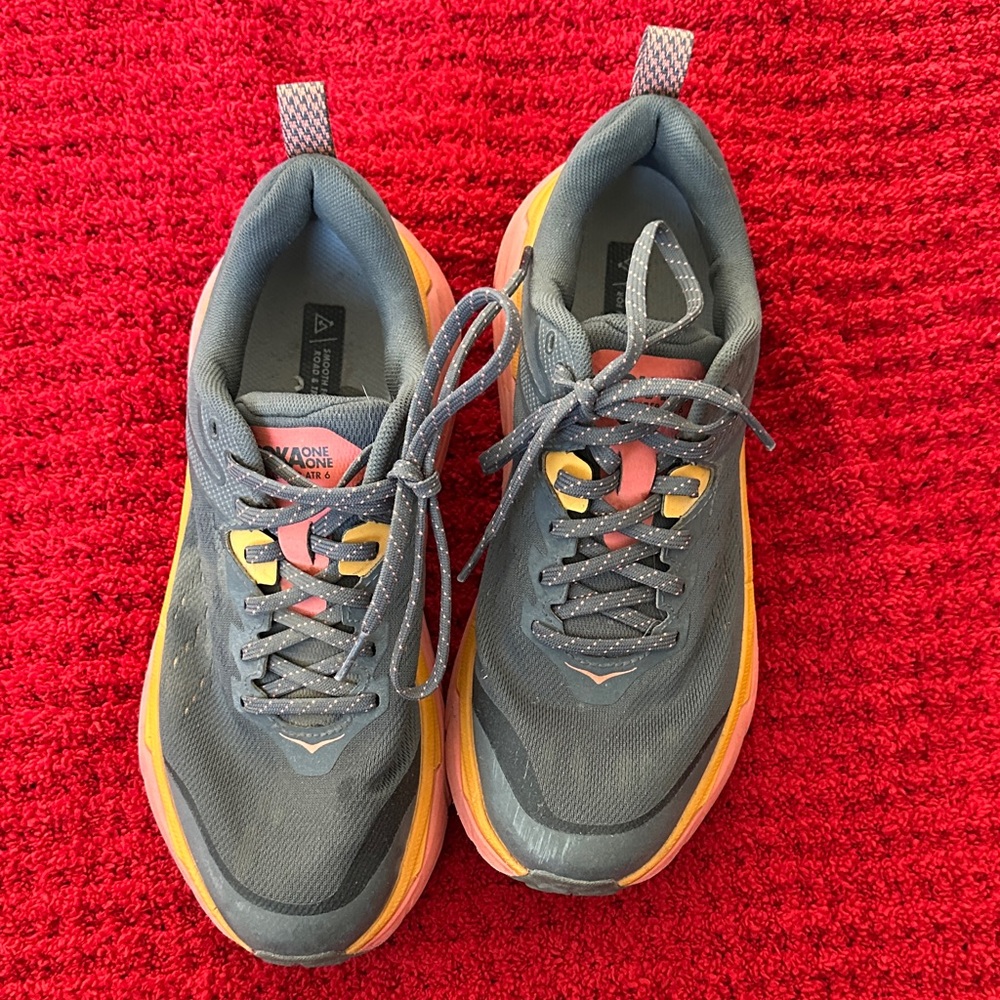 Hoka One One Gray and Orange Trail Running Shoes